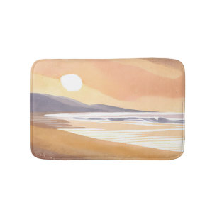 Yellow Sunset Shore Watercolor Airy Painting Bath Mat