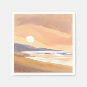 Yellow Sunset Shore Watercolor Airy Painting Napkin