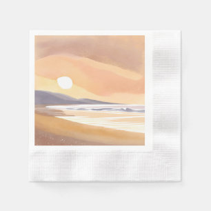 Yellow Sunset Shore Watercolor Airy Painting Napkin
