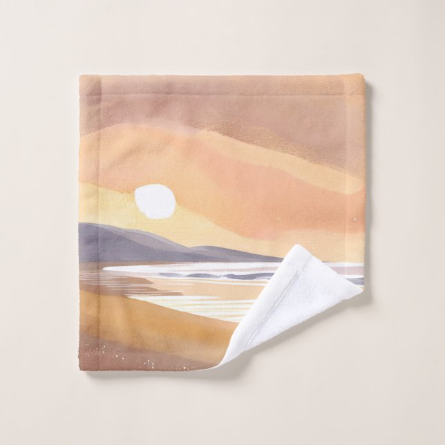 Yellow Sunset Shore | Watercolor Airy Painting Wash Cloth (Wash Cloth)