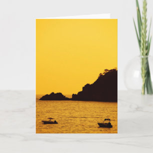 yellow sunset with boats note card