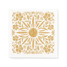 Yellow Sunshine and Floral Print Party Napkin