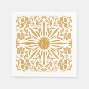 Yellow Sunshine and Floral Print Party Napkin