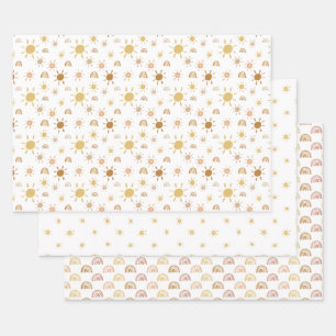 Yellow Sunshine and Rainbow Wrapping Paper Sheets