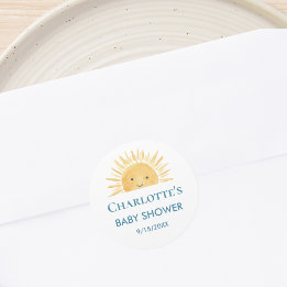 Yellow Sunshine Baby Shower Classic Round Sticker