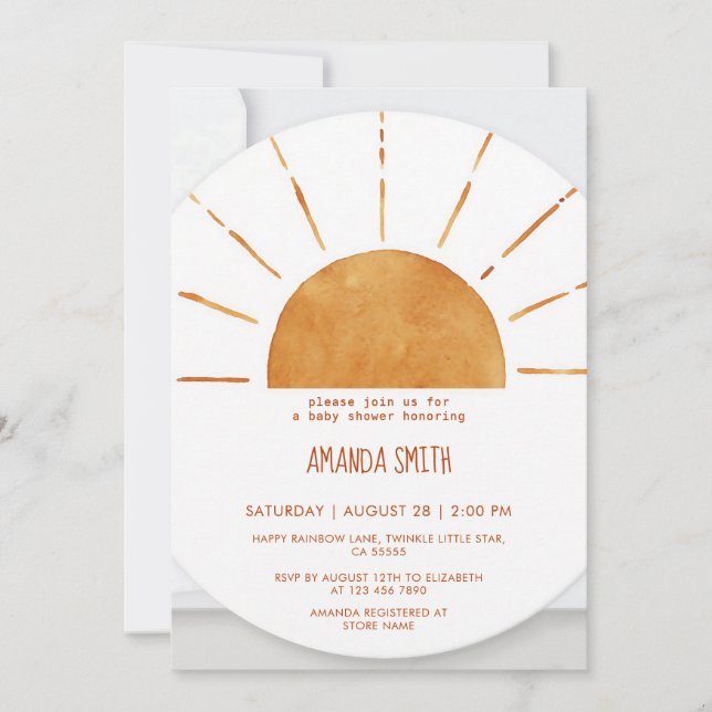 Yellow Sunshine Boho Baby Shower Invitation (Front)