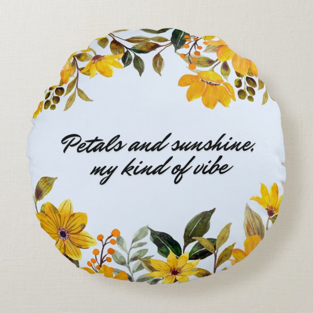 Yellow Sunshine Floral Round Pillow (Front)