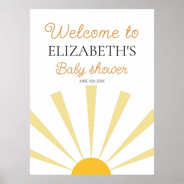 Yellow Sunshine Gender Neutral Baby Shower Welcome Poster (Front)