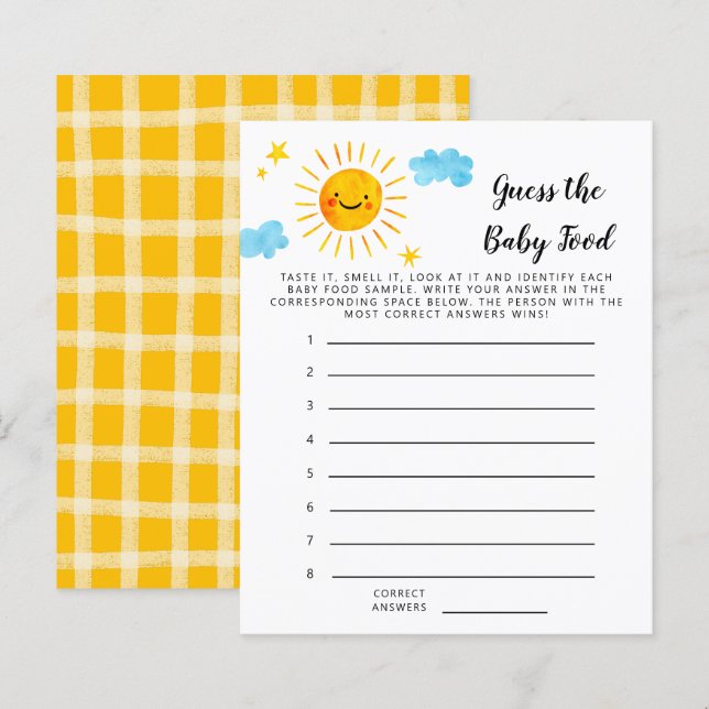 Yellow Sunshine Guess The Baby Food Shower Game (Front/Back)