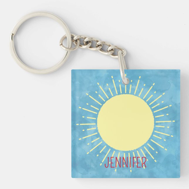 Yellow Sunshine In Blue Sky Custom Name  Key Ring (Front)