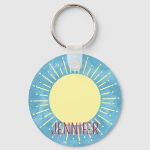 Yellow Sunshine In Blue Sky Editable Name  Key Ring