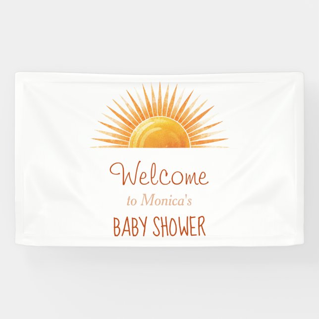 Yellow Sunshine Retro Watercolor Baby Shower Banner (Horizontal)