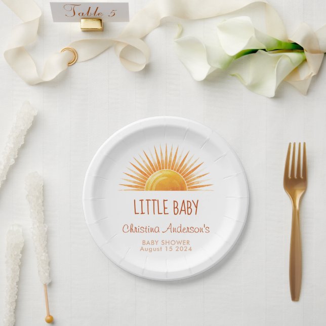 Yellow Sunshine Retro Watercolor Baby Shower Paper Plate (Wedding)
