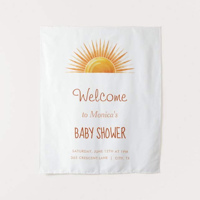 Yellow Sunshine Retro Watercolor Baby Shower Tapestry (Front)