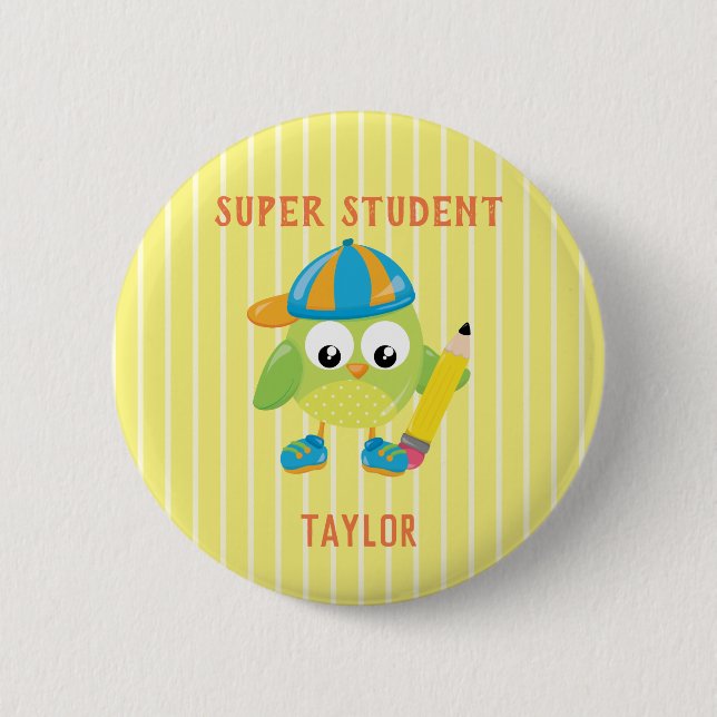 Yellow Super Student Owl reward 6 Cm Round Badge (Front)