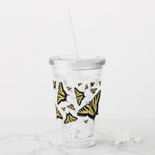 Yellow Swallowtail Butterflies  Acrylic Tumbler (Front Ice)