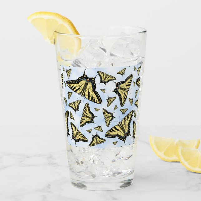 Yellow Swallowtail Butterflies Blue Sky Glass (Front Ice)