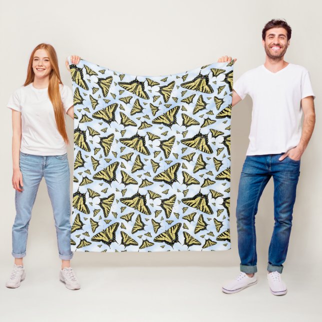 Yellow Swallowtail Butterflies Blue Sky Medium Fleece Blanket (In Situ)
