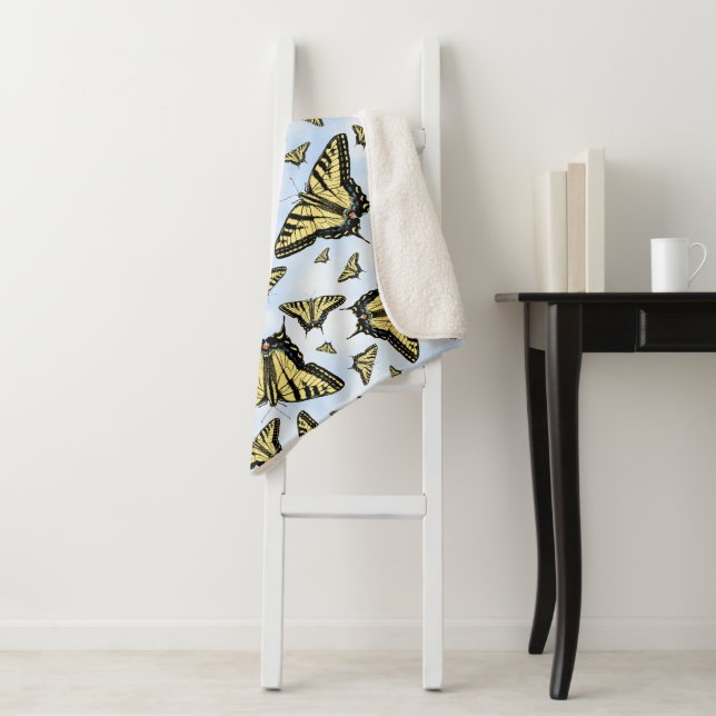 Yellow Swallowtail Butterflies Blue Sky Small Sherpa Blanket (In Situ)