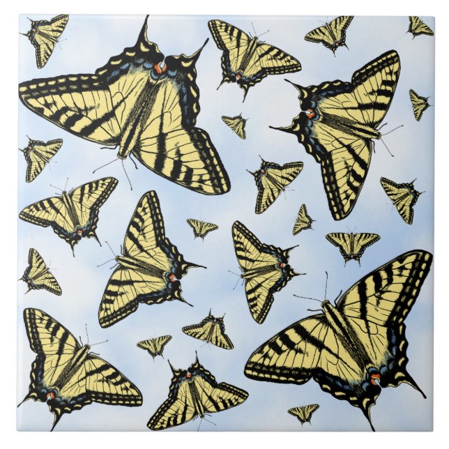 Yellow Swallowtail Butterflies on Blue Sky Custom Tile (Front)
