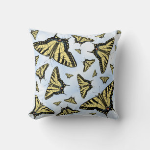 Yellow Swallowtail Butterflies on Cloudy Blue Sky Cushion