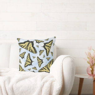 Yellow Swallowtail Butterflies on Cloudy Blue Sky Cushion