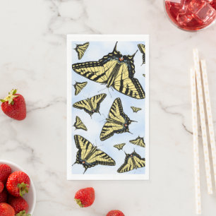 Yellow Swallowtail Butterflies Pattern on Blue Sky Napkin