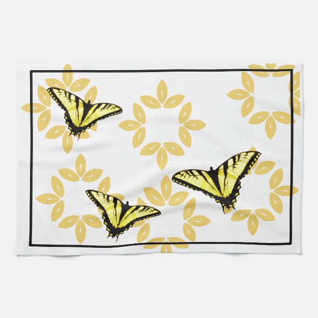 Yellow Swallowtail Butterflies Tea Towel (Horizontal)