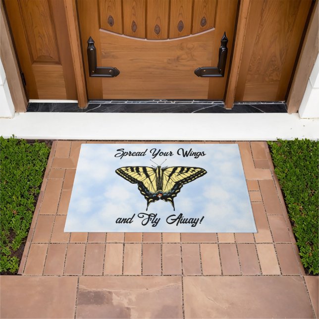 Yellow Swallowtail Butterfly Blue Sky Personalised Doormat (Outdoor)