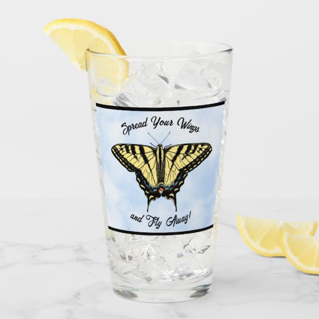 Yellow Swallowtail Butterfly Blue Sky Personalised Glass (Front Ice)