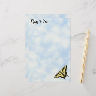Yellow Swallowtail Butterfly Blue Sky Personalised Stationery