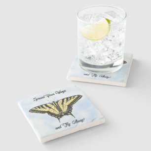 Yellow Swallowtail Butterfly Blue Sky Personalized Stone Coaster