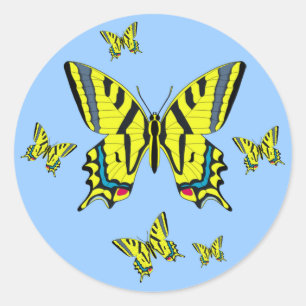 Yellow Swallowtail Butterfly Group in Flight Classic Round Sticker