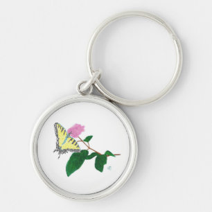 Yellow Swallowtail Butterfly in Pointillism Key Ring