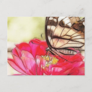 Yellow Swallowtail butterfly on a Zinnia Postcard