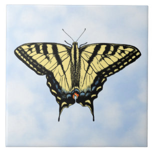Yellow Swallowtail Butterfly on Blue Sky Custom Tile