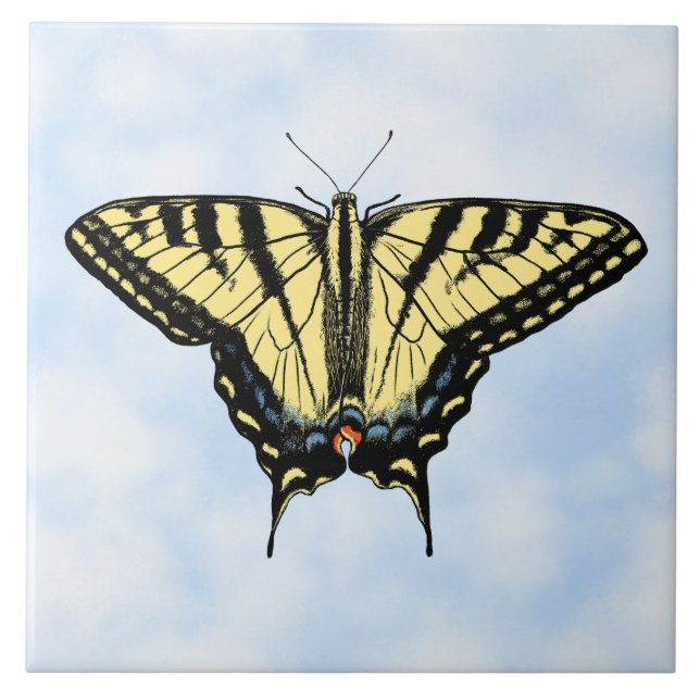 Yellow Swallowtail Butterfly on Blue Sky Custom Tile (Front)