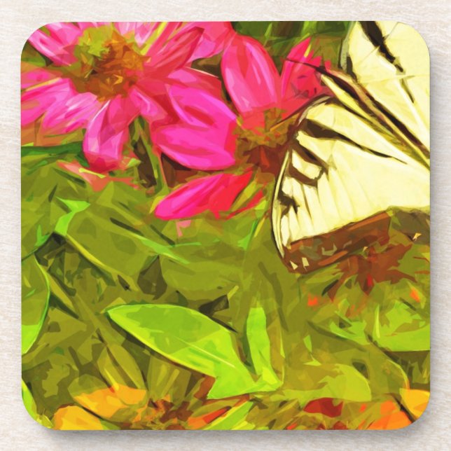 Yellow Swallowtail Butterfly on Flowers Abstract Coaster (Front)