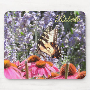 Yellow Swallowtail Butterfly, Pink n Purple Flower Mouse Mat