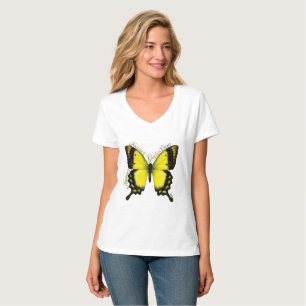 Yellow Swallowtail Butterfly V-Neck T-Shirt