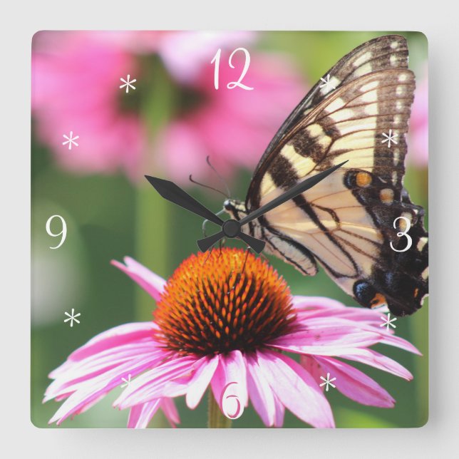 Yellow Swallowtail Butterfly Wall Clock (Front)