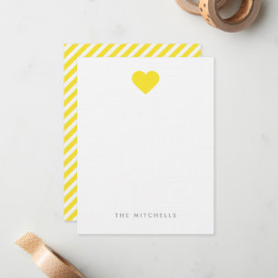 Yellow Sweet Heart Monogram Stationery Note Card