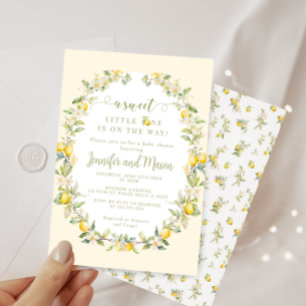 Yellow sweet lemon floral wreath baby shower invitation