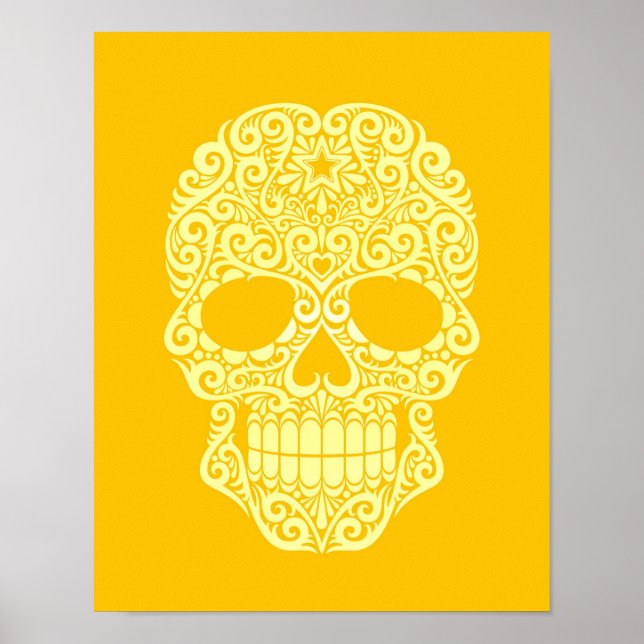 Yellow Swirling Sugar Skull Poster (Front)