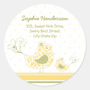 Yellow Swirly Mum Baby Bird Address Label Sticker