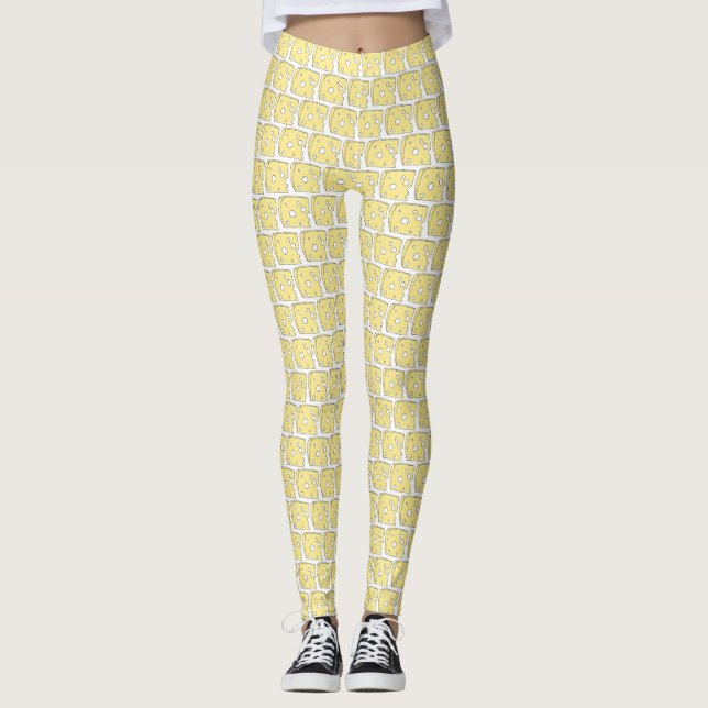 Yellow Swiss Cheese Wedge Say Cheese Food Foodie Leggings (Front)