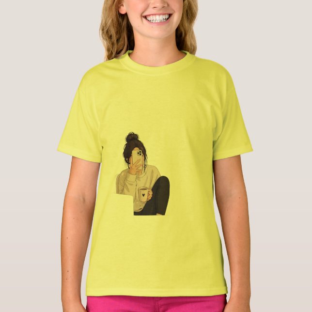 Yellow t- shirt with prints on it (Front)