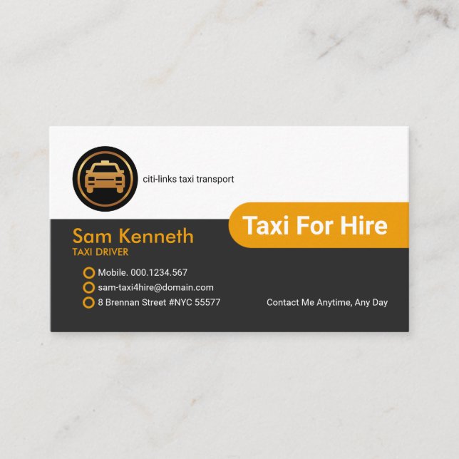 Yellow Tab Column Taxi Driver Transport Business Card (Front)