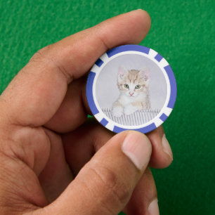 Yellow Tabby Cat Painting - Cute Original Cat Art Poker Chips