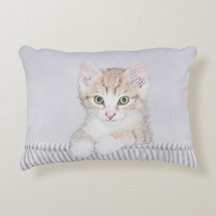 Yellow Tabby Kiten Painting - Cute Original Cat Ar Decorative Cushion